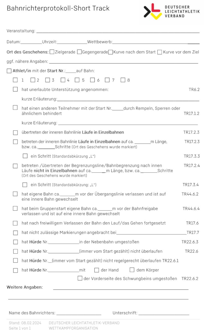 Protokoll für Bahnrichter